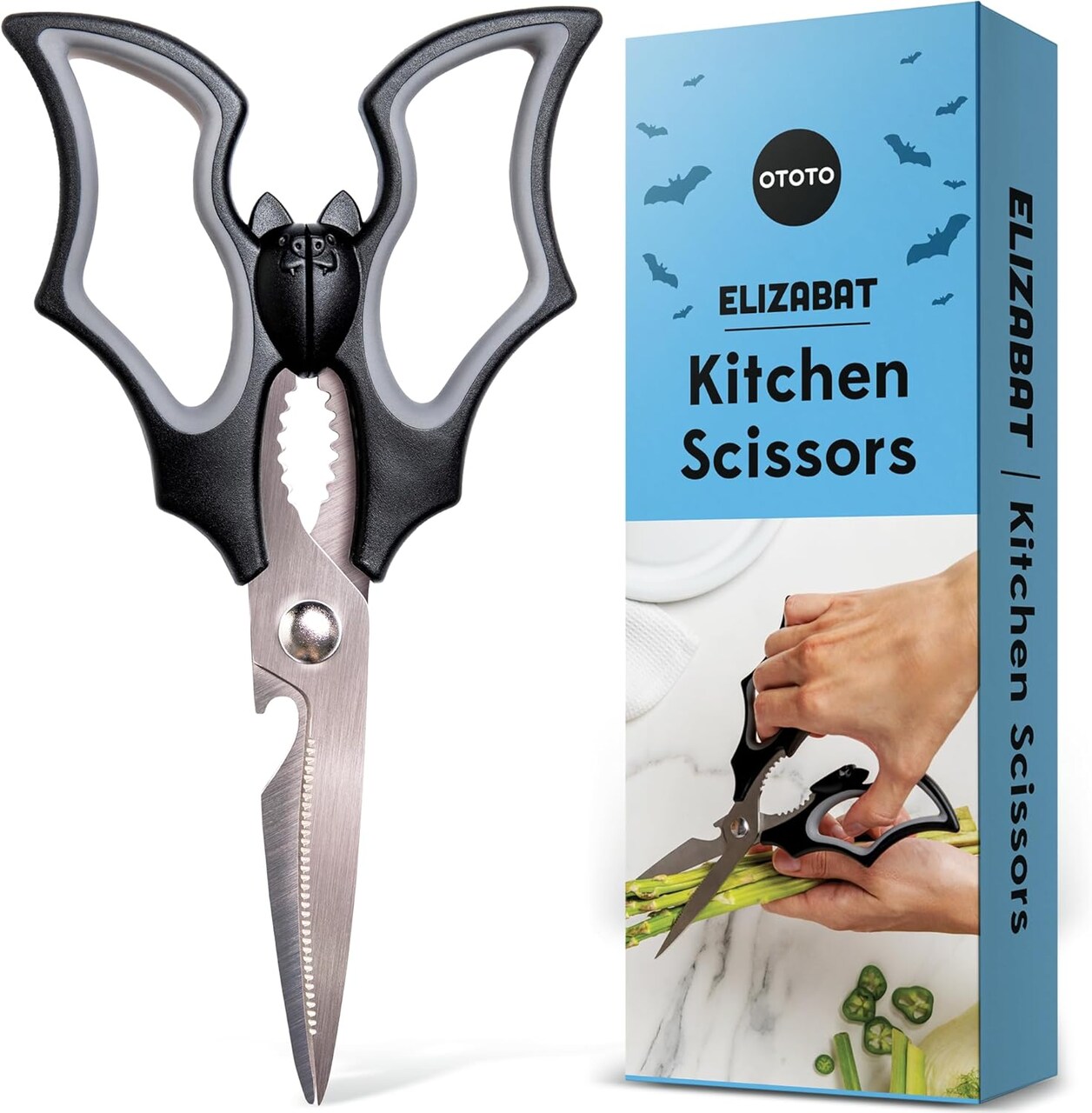 Bat-Shaped Kitchen Scissors – Gothic Halloween Cute Kitchen Shears with Stainless Steel Blades for Cooking, Meat, Veggies & Herbs – Spooky Witchy Kitchen Gadget Gift